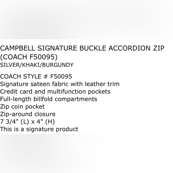 NWT Coach Campbell Sig Buckle Accordion Zip Wallet SL/Khaki/Burgundy F50095 - Picture 8 of 9